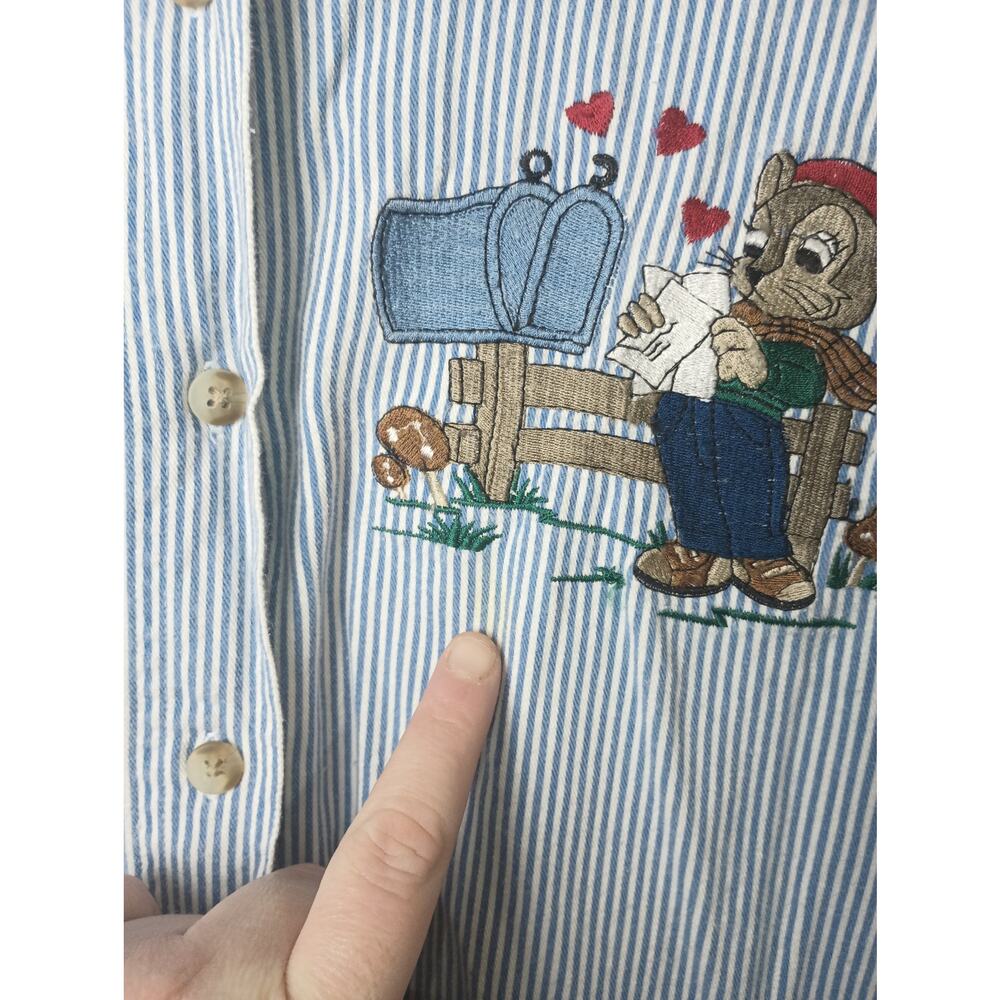 Women's Vtg Quizz Mouse Mushroom Valentines Love Embroidery Button up Collar 18 - Picture 3 of 6